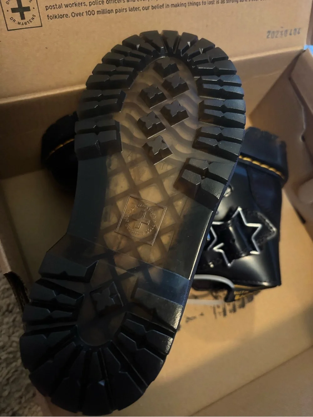 Dr. Martens Black Star Accent Kids Combat Boots